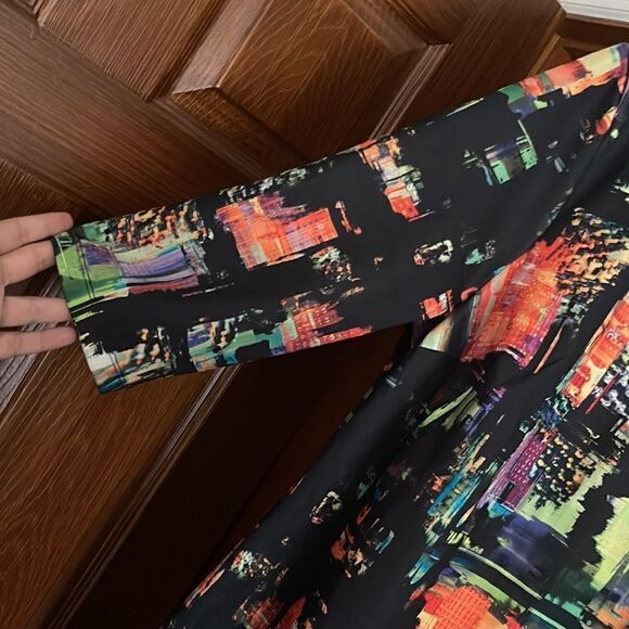 ASOS Curve Black and Orange Sheath Dress V-Neck 3/4 Sleeve - Picture 3 of 7